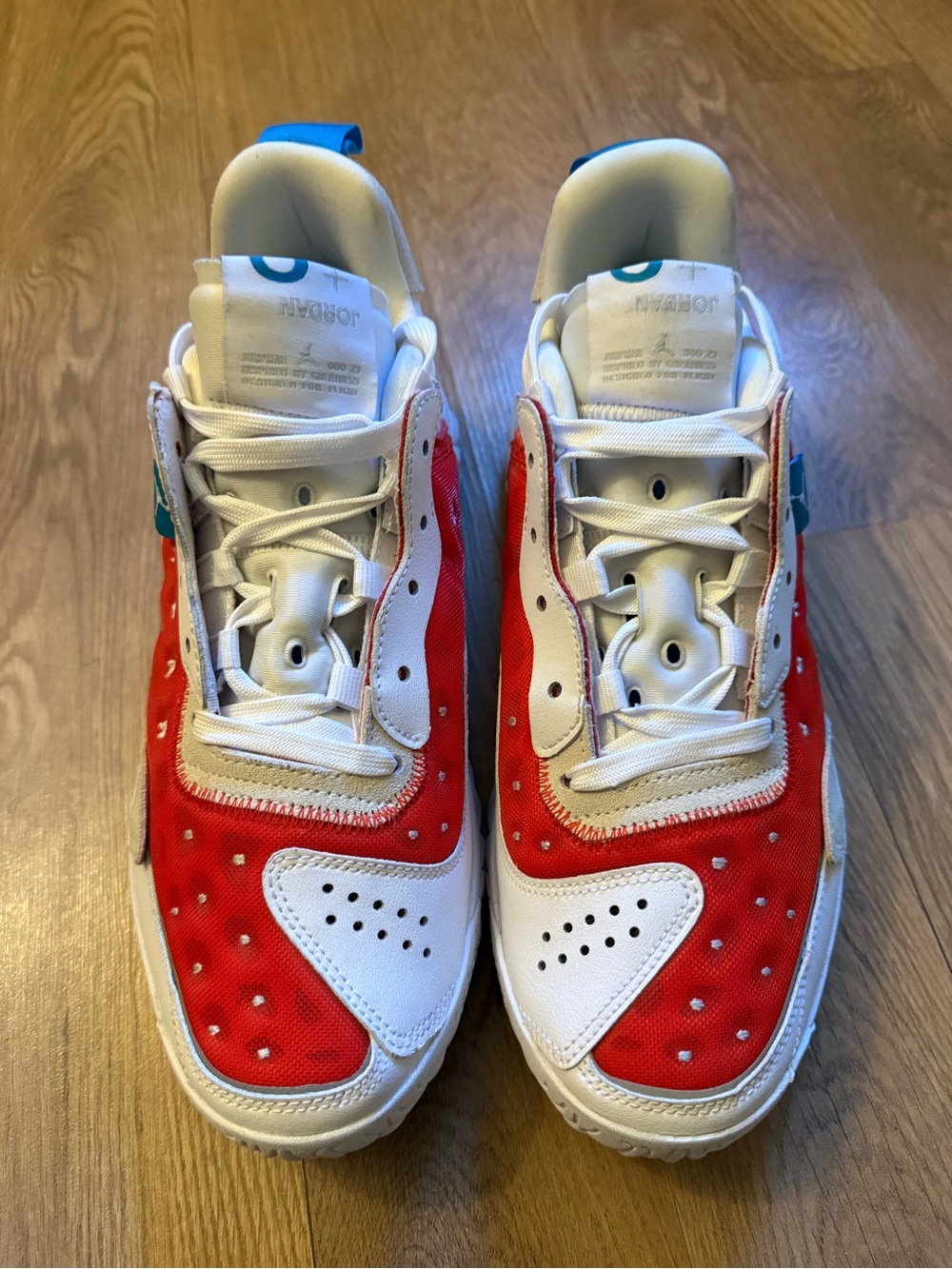 Jordan Low-Top Sneakers in Red, White and Teal